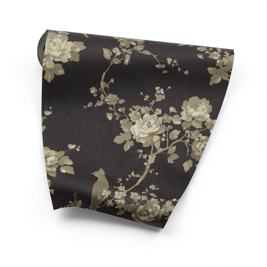 Italian Wallpaper Floral Design Dark Brown Color, Size 10mx1.06m, Model 81649