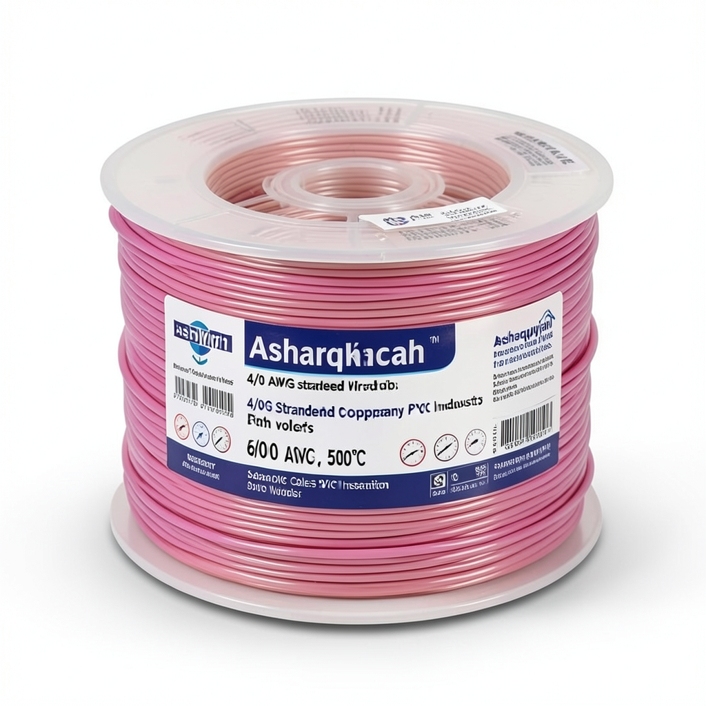 سلك نحاس مجدول 4/0 AWG معزول PVC 105°C، زهري، 600 فولت، 500 قدم | شركة كابلات الشرقية للصناعة