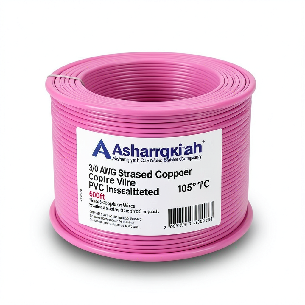 سلك نحاس مجدول 3/0 AWG عزل PVC 105°C، زهري، 600 فولت، 500 قدم | شركة كابلات الشرقية للصناعة