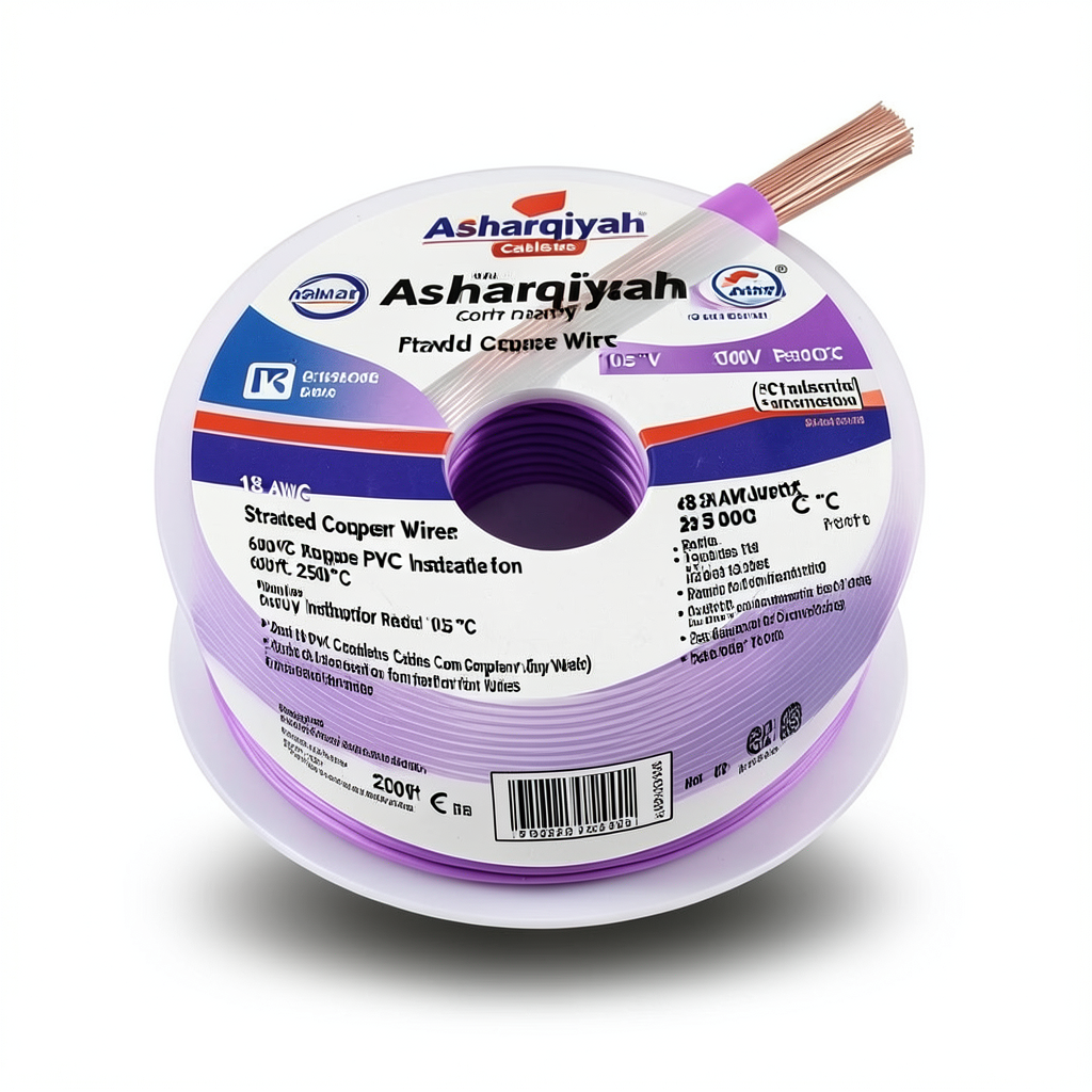 18 AWG Stranded Copper Wire PVC Insulation 105°C, Purple, 600V, 2500ft | Asharqiyah Cables Company for Industry