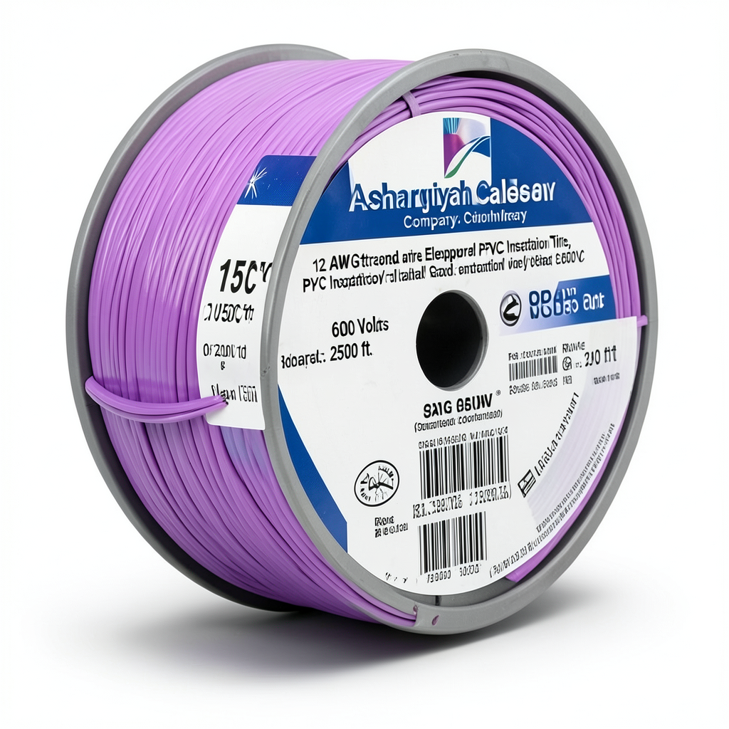 سلك كهربائي نحاس مجدول 12 AWG معزول PVC 105°C بنفسجي، 600 فولت، 2500 قدم | شركة كابلات الشرقية للصناعة