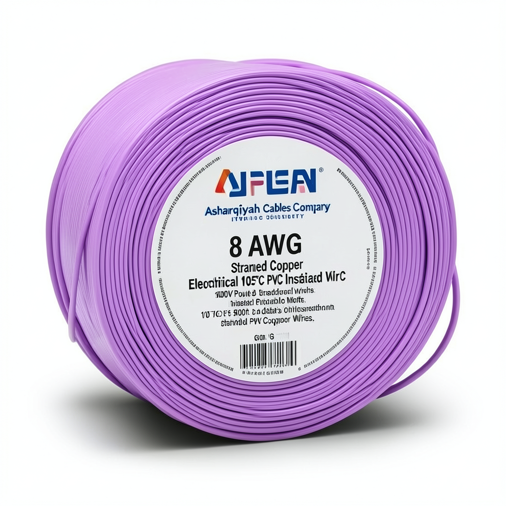 سلك كهرباء امريكي 8 AWG نحاس مجدول عزل PVC 105°C بنفسجي 600 فولت 500 قدم | شركة كابلات الشرقية للصناعة