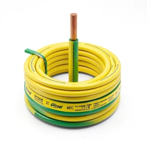 كابل نحاس THHN/THWN معزول بمادة PVC 105 درجة مئوية قطر 3.1 مم 600 فولت طول 250 قدم أصفر مع أخضر | شركة الفنار