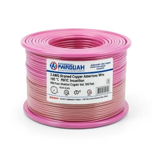 سلك امريكي 3 AWG نحاس مجدول عزل PVC 105°C زهري، 600 فولت، طول 500 قدم | شركة كابلات الشرقية للصناعة