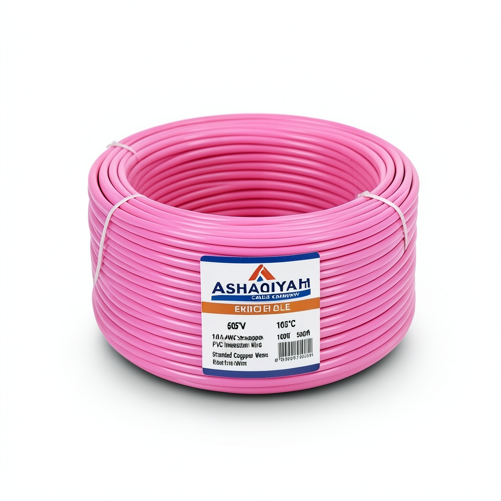 سلك كهرباء امريكي 1/0 AWG نحاس مجدول معزول PVC 105°C زهري 600 فولت 500 قدم | شركة كابلات الشرقية للصناعة