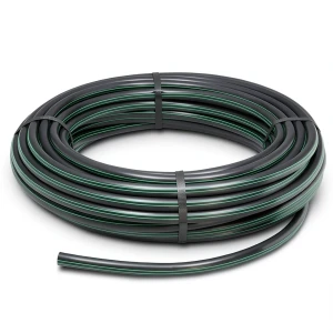 لفة أنابيب بلاستيك HDPE ضغط 3.9 بار PE 63 قطر خارجي 160 مم SDR 21 أسود مع خطوط خضراء