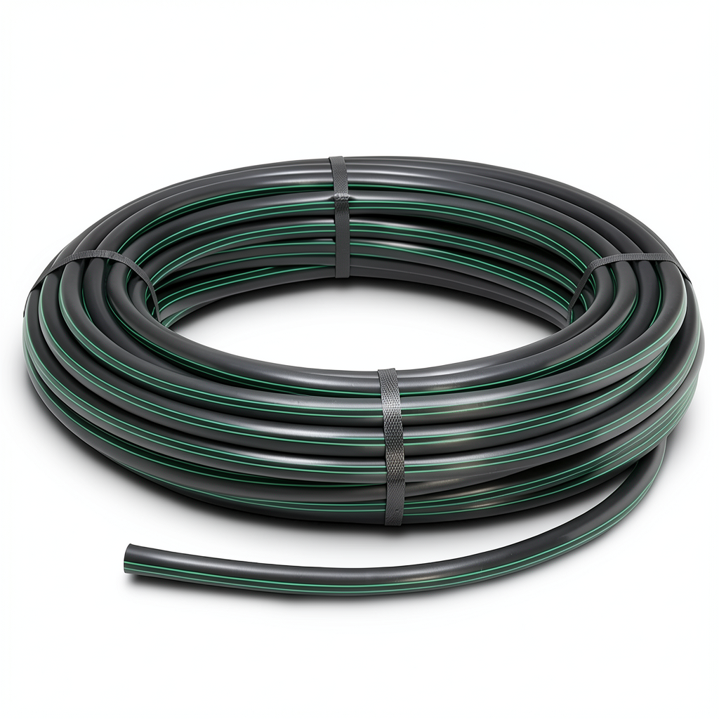 لفة أنابيب HDPE ضغط 6.2 بار PE63 قطر خارجي 25 مم SDR 13.6 أسود مع خطوط خضراء