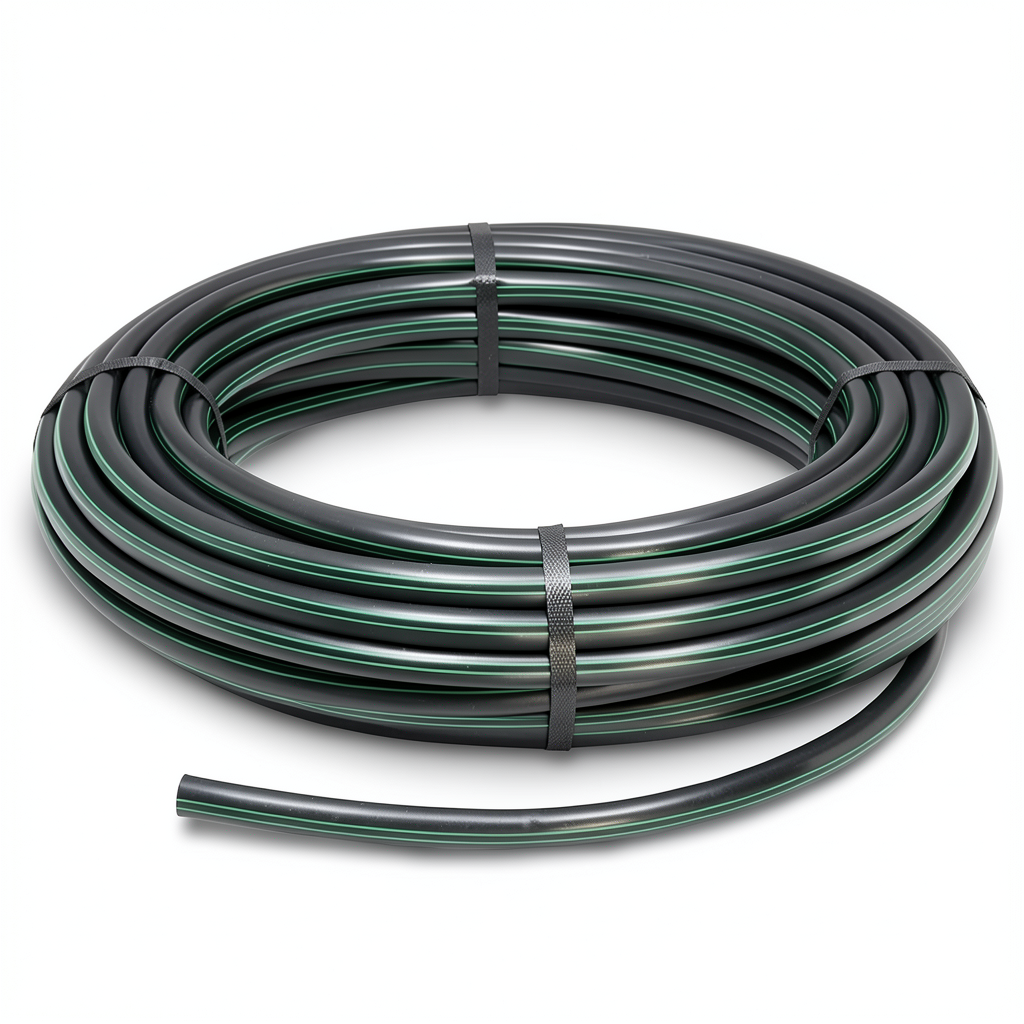 لفة أنابيب بلاستيك HDPE ضغط 6.2 بار PE 63 قطر خارجي 40 مم SDR 13.6 أسود مع خطوط خضراء