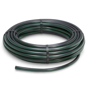 لفة أنابيب HDPE ضغط 6.2 بار PE 63 قطر خارجي 75 مم SDR 13.6 أسود مع خط أخضر