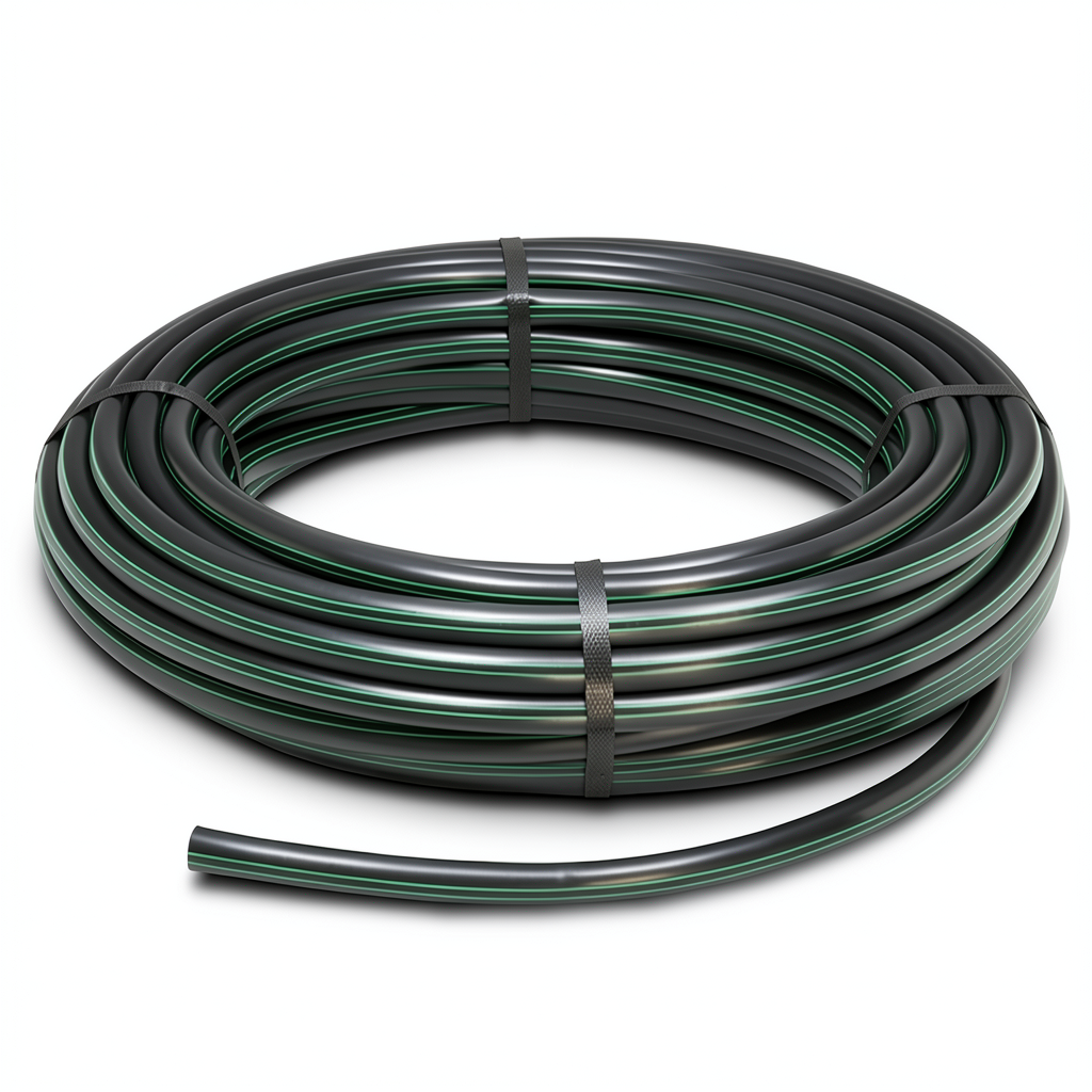 لفة أنابيب بلاستيك HDPE ضغط 3.9 بار PE 63 قطر خارجي 140 مم SDR 21 أسود مع خطوط خضراء