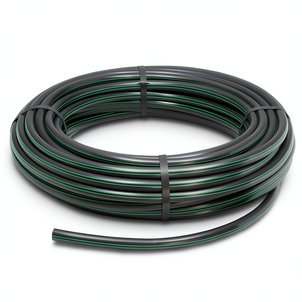 HDPE Plastic Coil Pipe PN 3.9 Bar PE 63 OD 160 mm SDR 21 Black with Green Stripes