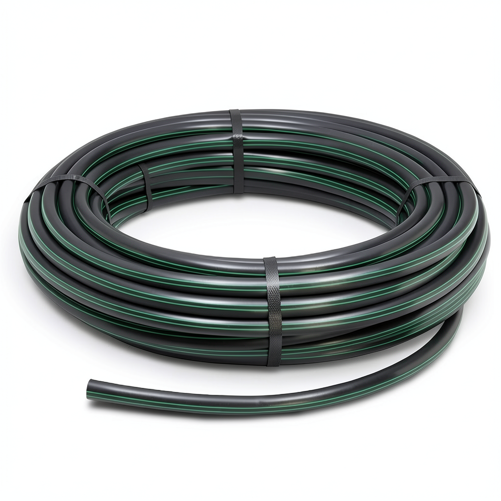 HDPE Plastic Coil Pipe Nominal Pressure 6.2 Bar PE63 OD 25 mm SDR 13.6 Black with Green Stripes