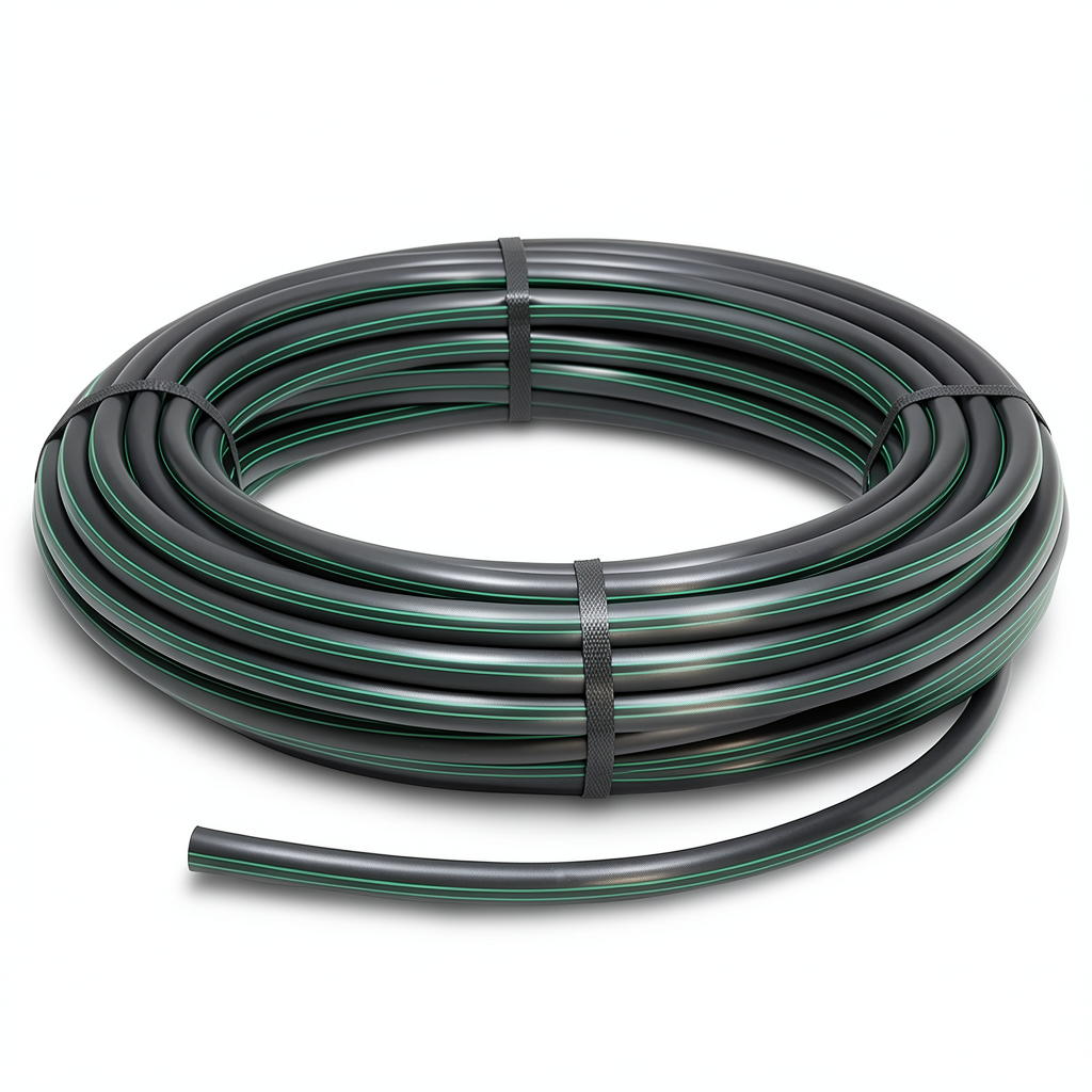 لفة أنابيب بلاستيك HDPE ضغط 6.2 بار PE 63 قطر خارجي 40 مم SDR 13.6 أسود مع خطوط خضراء