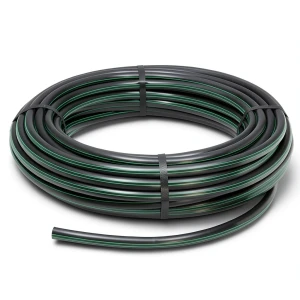 لفة أنابيب HDPE ضغط 6.2 بار PE 63 قطر خارجي 75 مم SDR 13.6 أسود مع خط أخضر