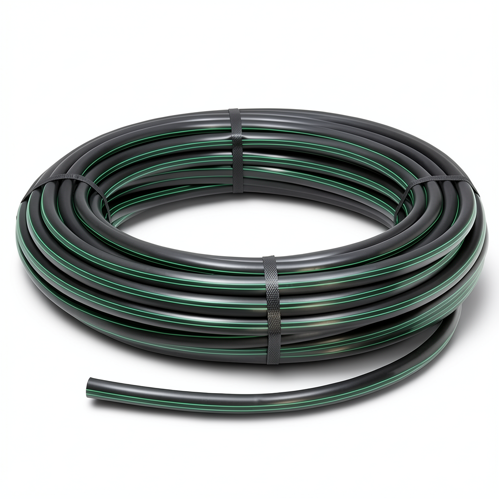 HDPE Plastic Coil Pipe PN 6.2 Bar PE 63 75 mm SDR 13.6 Black Green Stripes