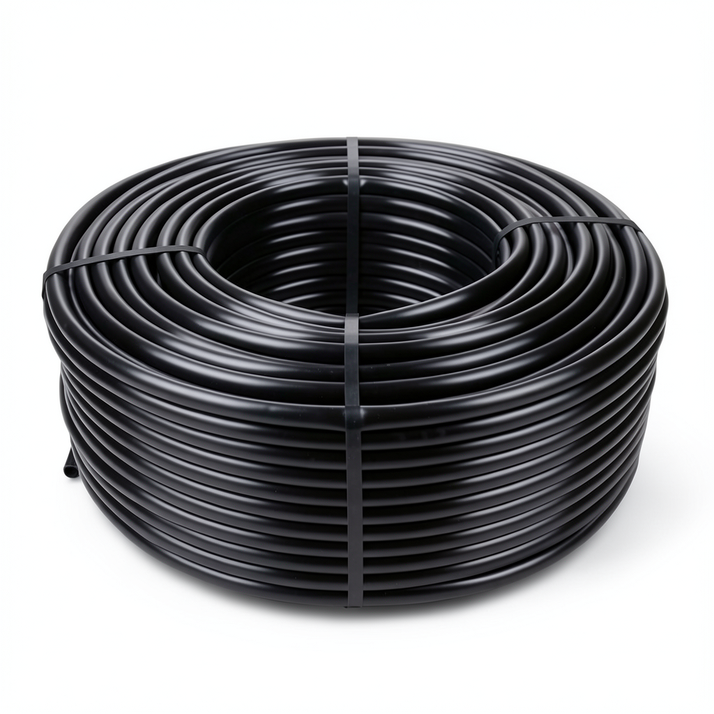 لفة أنابيب بلاستيك HDPE ضغط 6.3 بار، قطر خارجي 110 ملم، سماكة 4.2 ملم، لون أسود