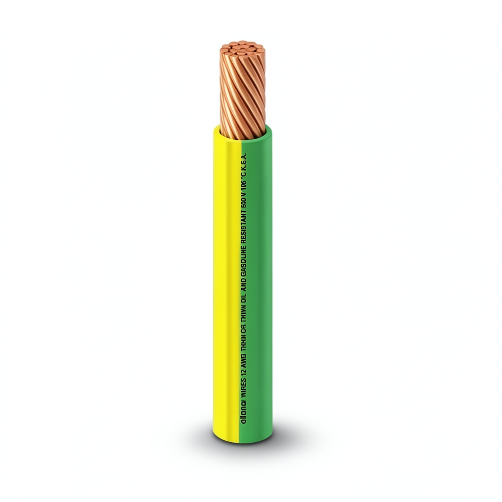 كابل نحاس THHN/THWN معزول PVC 105° 2.2 مم قطر 600 فولت 300 قدم أصفر مع أخضر | شركة الفنار