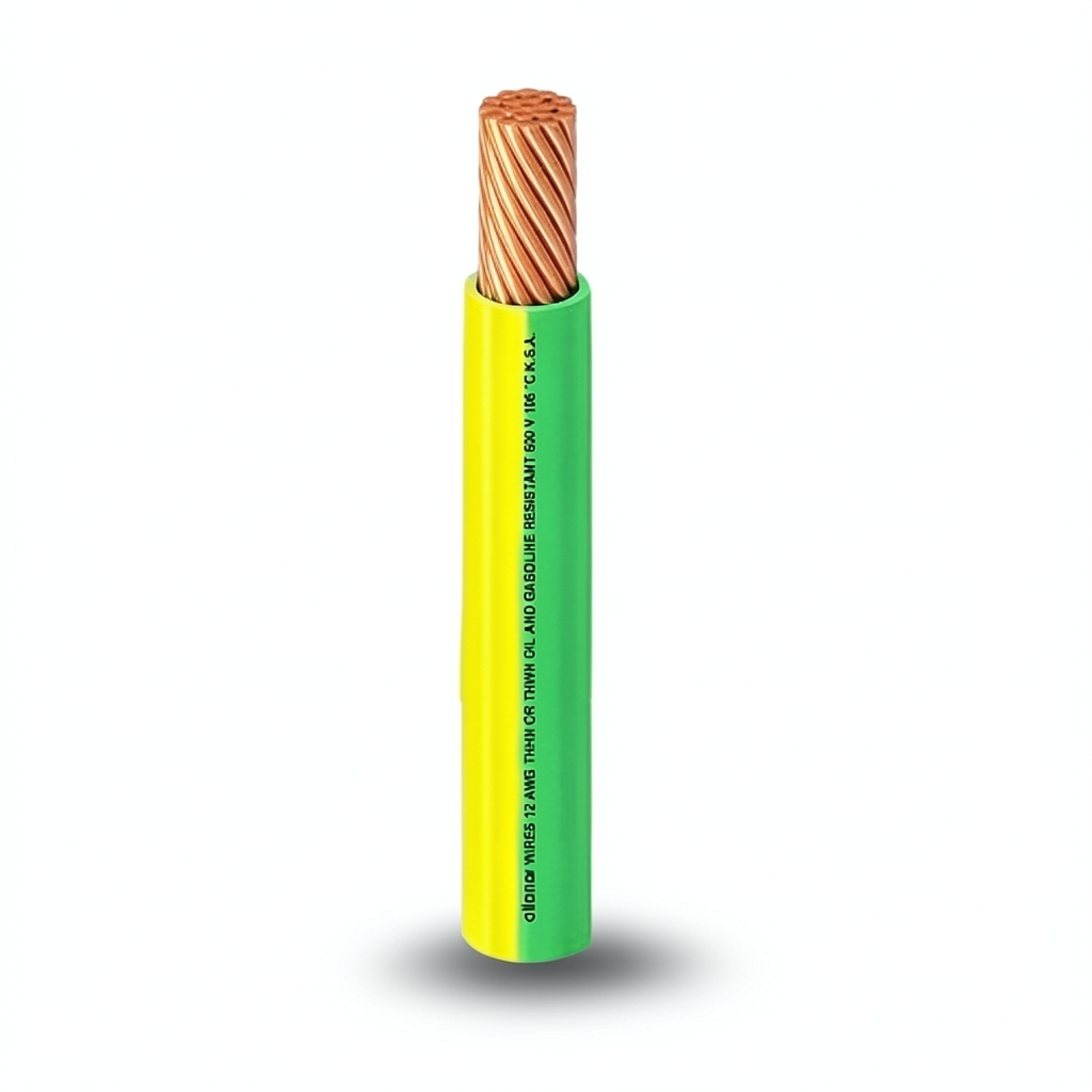 كابل نحاس THHN/THWN معزول PVC 105°C مقاس 2.08 مم² قطر 2.9 مم 600 فولت طول 300 قدم أصفر مع أخضر | شركة الفنار