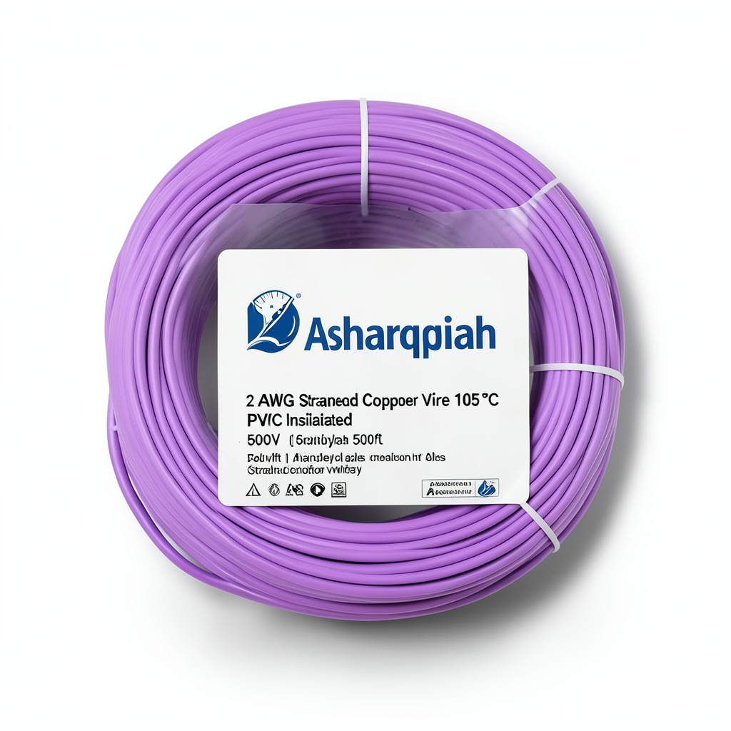 سلك نحاس مجدول 2 AWG معزول PVC 105°C بنفسجي، 600 فولت، 500 قدم | شركة كابلات الشرقية للصناعة