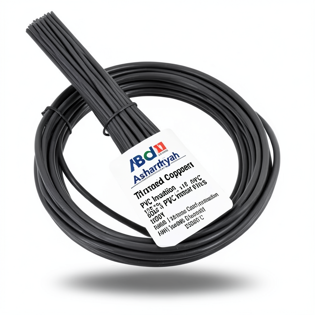 18 AWG Stranded Tinned Copper Wire, PVC Insulation 105°C, Black, 600V, 2500ft | Asharqiyah Cables Company for Industry