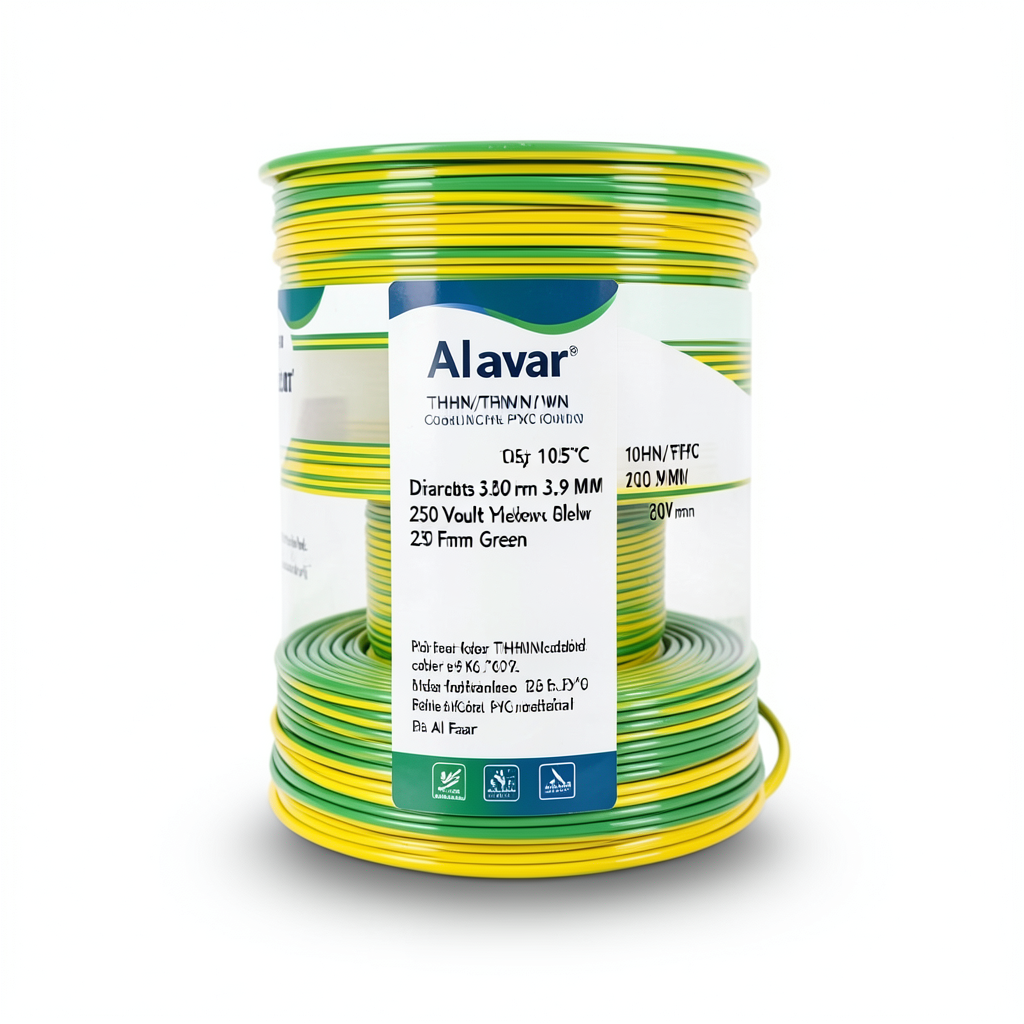 كابل نحاس THHN/THWN معزول PVC 105° قطر 3.9 مم 600 فولت طول 250 قدم أصفر مع أخضر | شركة الفنار