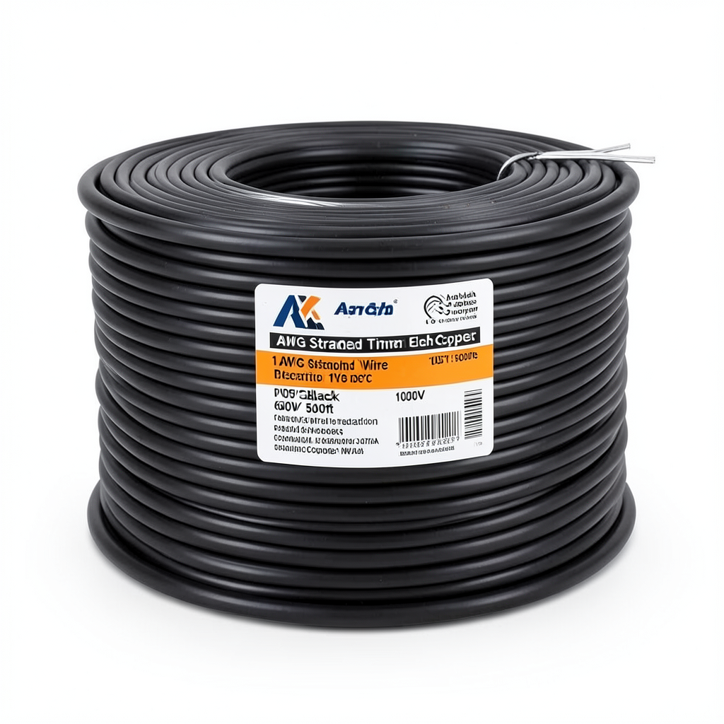 لفة سلك نحاس مجدول 1 AWG مطلي بالقصدير عزل PVC 105°C اسود 600 فولت طول 500 قدم | شركة كابلات الشرقية للصناعة