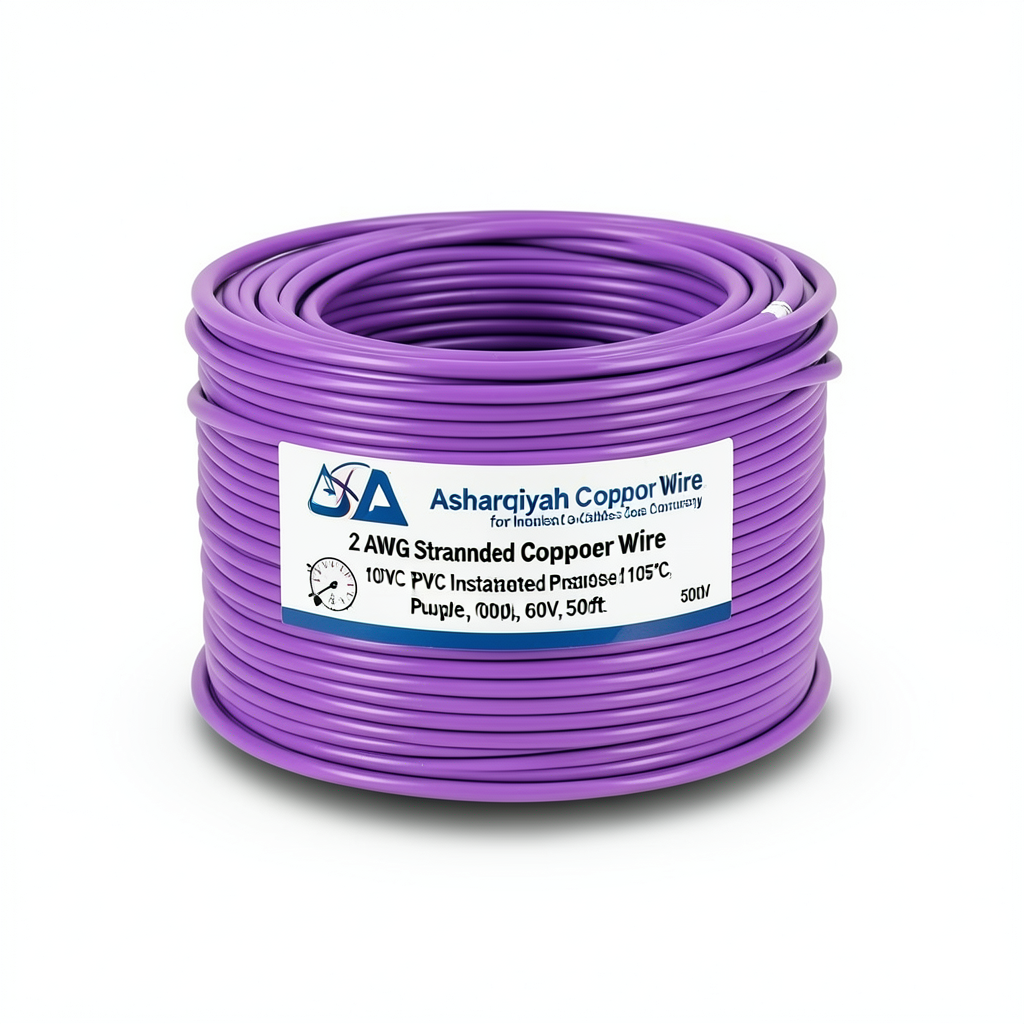 2 AWG Stranded Copper Wire PVC Insulated 105°C, Purple, 600V, 500ft | Asharqiyah Cables Company for Industry