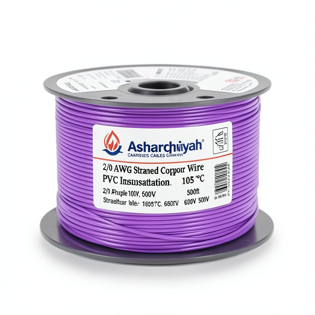 سلك نحاس مجدول 2/0 AWG معزول PVC 105°C بنفسجي 600 فولت 500 قدم | شركة كابلات الشرقية للصناعة