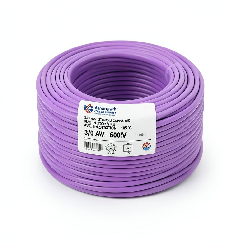 سلك نحاس مجدول 3/0 AWG معزول PVC 105°C بنفسجي 600 فولت 500 قدم | شركة كابلات الشرقية للصناعة