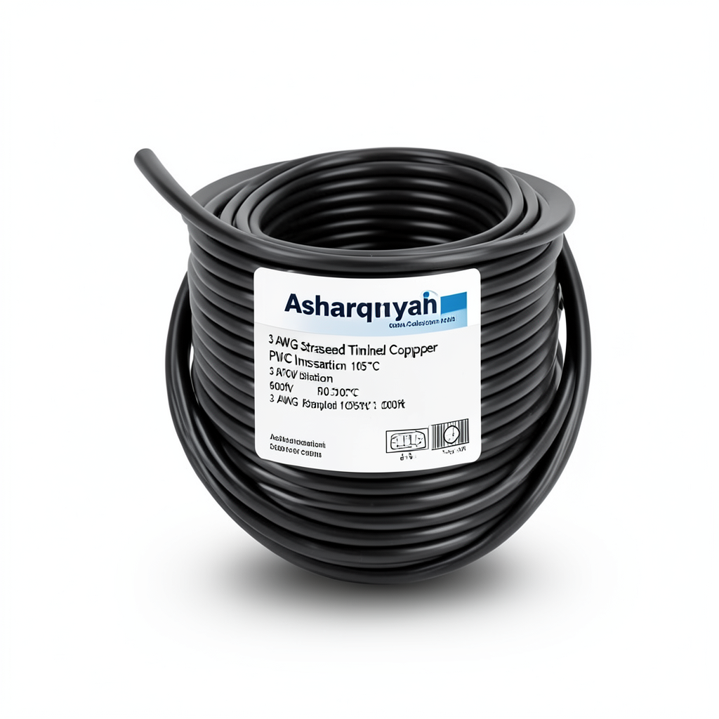 3 AWG Stranded Tinned Copper Wire PVC Insulation 105°C Black 600V 500ft | Asharqiyah Cables Company for Industry