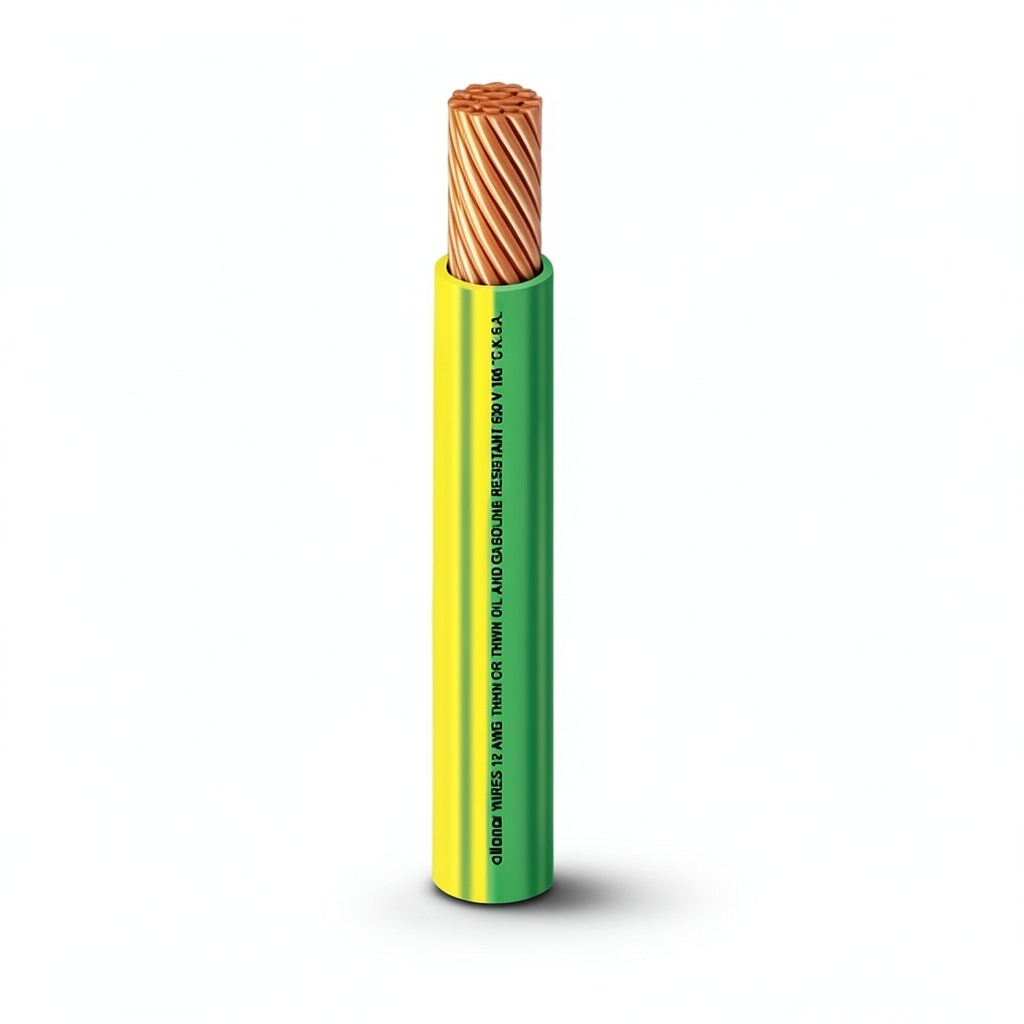 كابل نحاس THHN/THWN معزول PVC 105°C مقاس 3.31 مم² قطر 3.4 مم 600 فولت طول 300 قدم أصفر مع أخضر | شركة الفنار