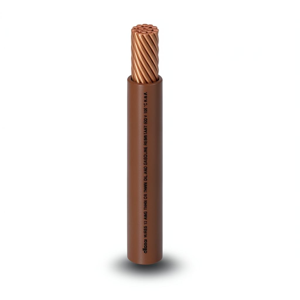 كابل نحاس THHN/THWN عزل PVC 105°C مقاس 5.26 مم² قطر 4.2 مم 600 فولت طول 250 قدم بني | شركة الفنار