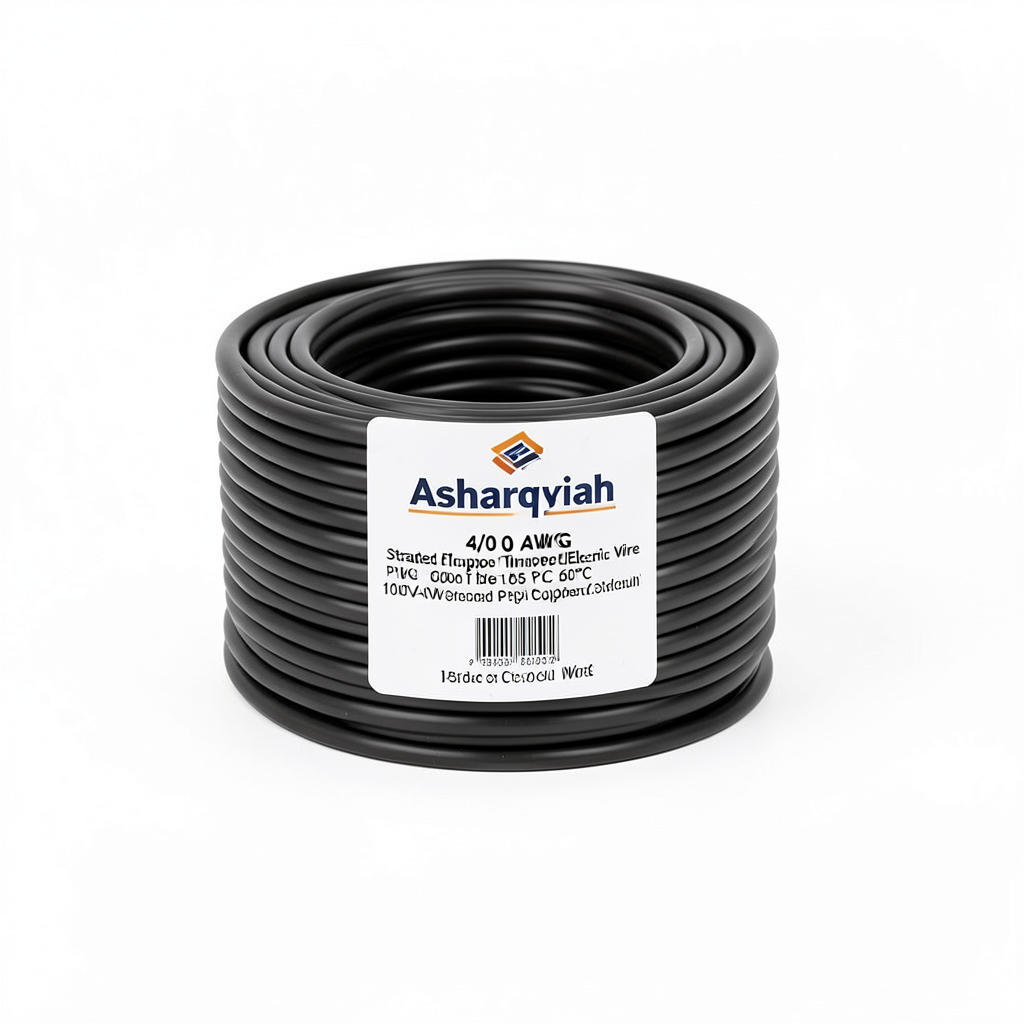 لفة سلك نحاس مجدول 4/0 AWG مطلي بالقصدير، عزل PVC 105°C، اسود، 600 فولت، طول 500 قدم | شركة كابلات الشرقية للصناعة