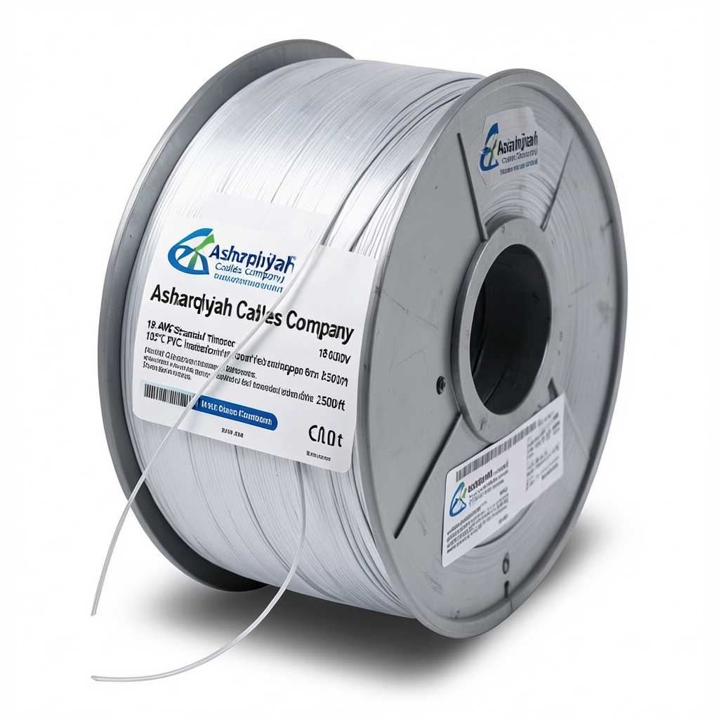 سلك نحاس مجدول 18 AWG مطلي بالقصدير عزل PVC 105°C أبيض 600 فولت طول 2500 قدم | شركة كابلات الشرقية للصناعة