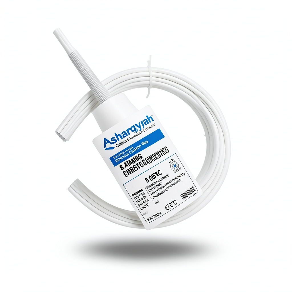 سلك كهرباء نحاس مجدول 8 AWG مطلي بالقصدير، معزول PVC (105°C)، ابيض، 600 فولت، 500 قدم | شركة كابلات الشرقية للصناعة