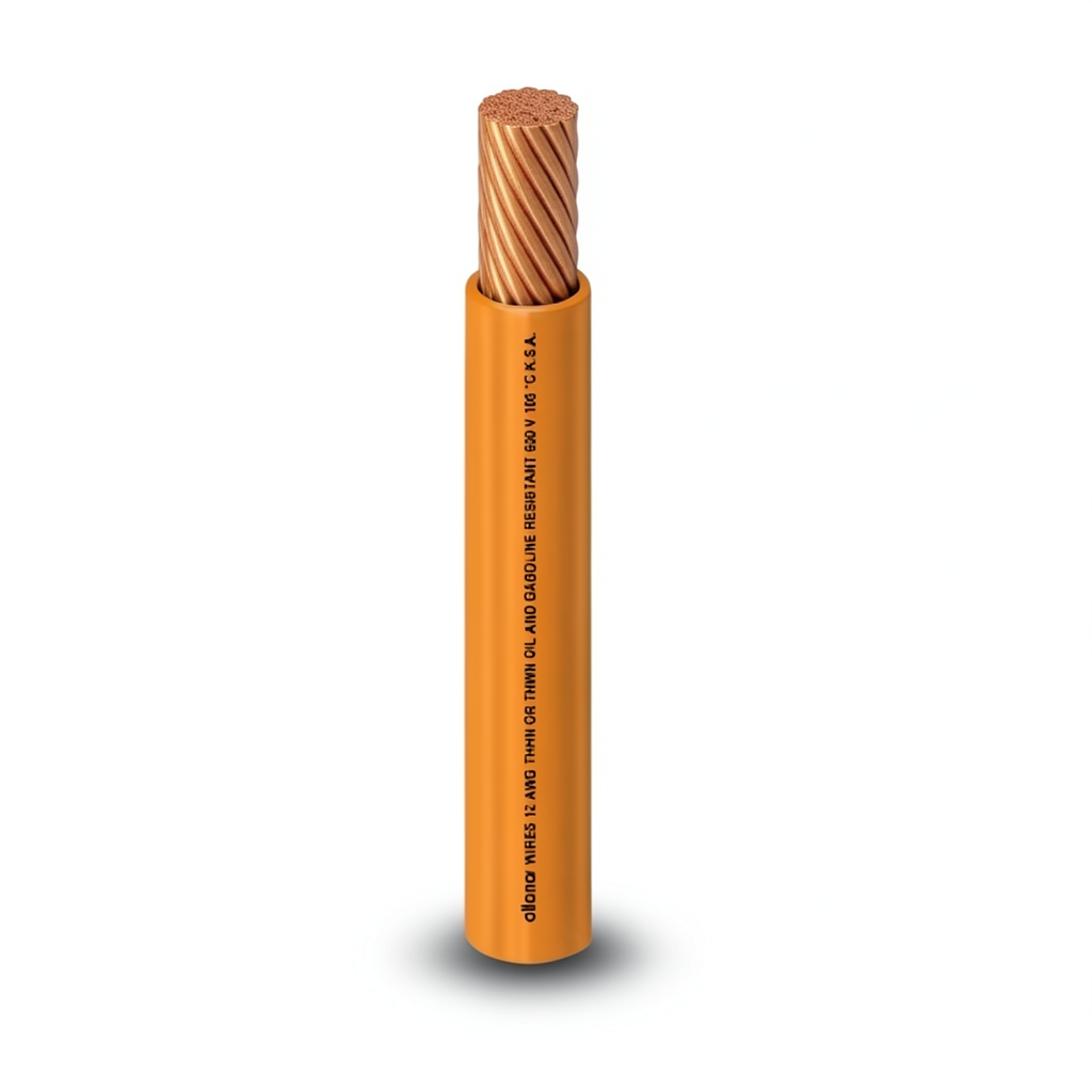 كابل نحاس THHN/THWN معزول PVC 105° قطر 3.4 مم 600 فولت طول 2500 قدم برتقالي | شركة الفنار Alfanar