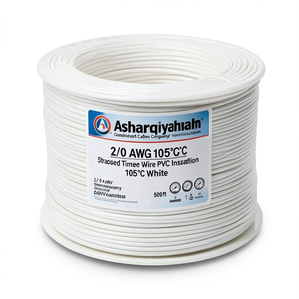 سلك نحاس مجدول 2/0 AWG مطلي بالقصدير عزل PVC 105°C أبيض 600 فولت 500 قدم | شركة كابلات الشرقية للصناعة