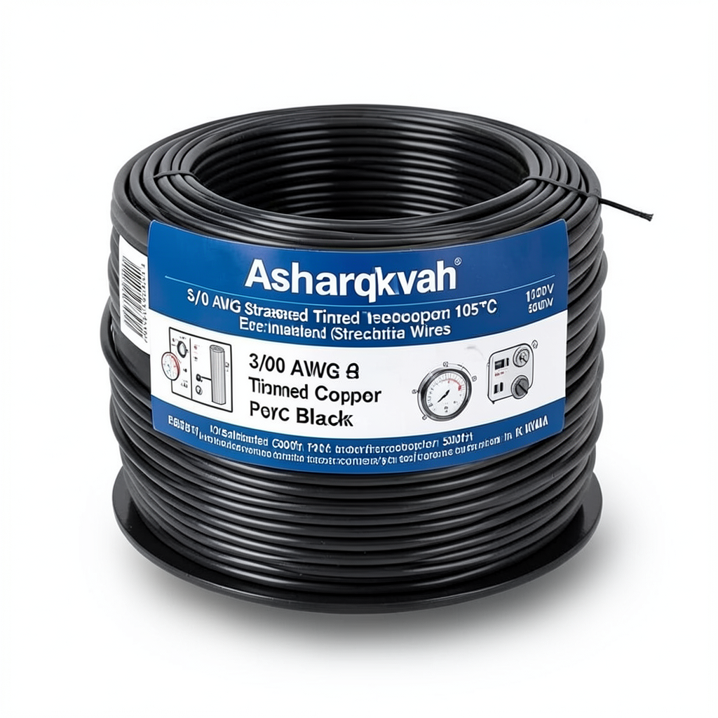 3/0 AWG Stranded Tinned Copper Electric Wire, PVC Insulated 105°C, Black, 600V, 500ft | Asharqiyah Cables Company for Industry