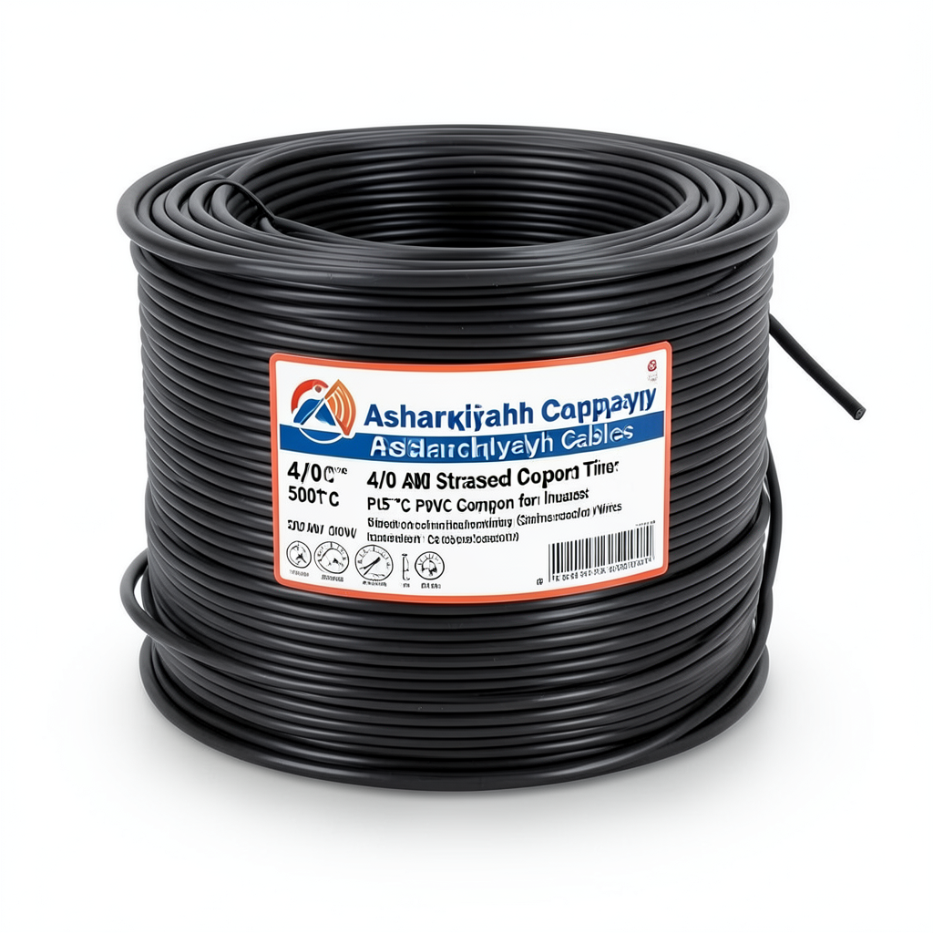 لفة سلك نحاس مجدول 4/0 AWG مطلي بالقصدير، عزل PVC 105°C، اسود، 600 فولت، طول 500 قدم | شركة كابلات الشرقية للصناعة