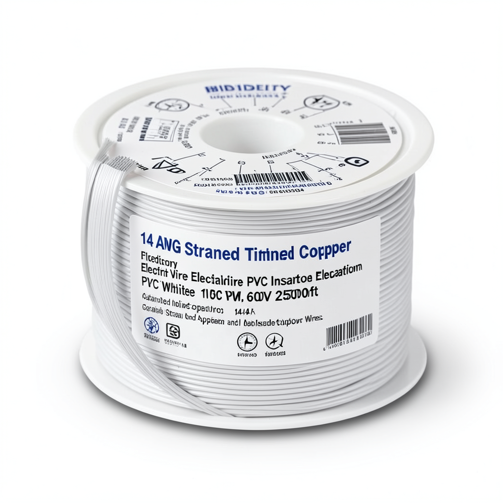لفة سلك نحاس مجدول 14 AWG مطلي بالقصدير عزل PVC 105°C ابيض 600 فولت طول 2500 قدم | شركة كابلات الشرقية للصناعة