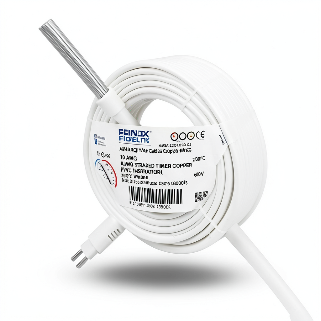 سلك نحاس مجدول 10 AWG مطلي بالقصدير عزل PVC 105°C ابيض 600 فولت طول 2500 قدم | شركة كابلات الشرقية للصناعة