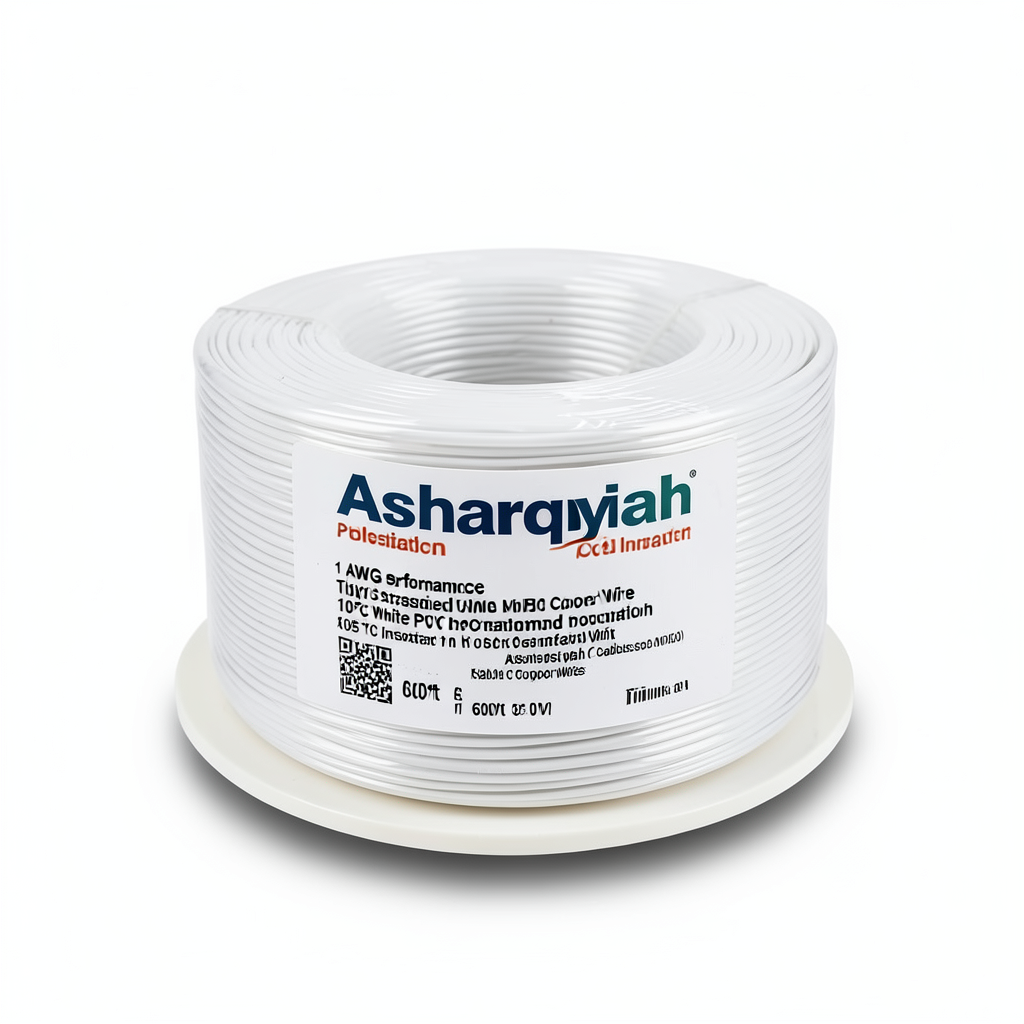 لفة سلك نحاس مجدول 1 AWG مطلي بالقصدير عزل PVC 105°C ابيض 600 فولت 500 قدم | شركة كابلات الشرقية للصناعة