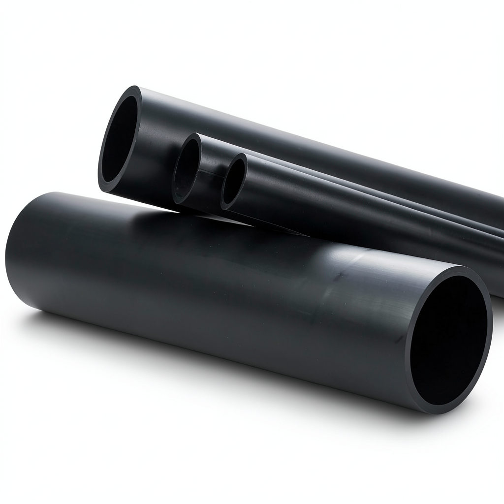 انابيب HDPE ضغط 6.3 بار PE 100 قطر خارجي 200 مم سماكة 7.7 مم SDR 26 لون اسود