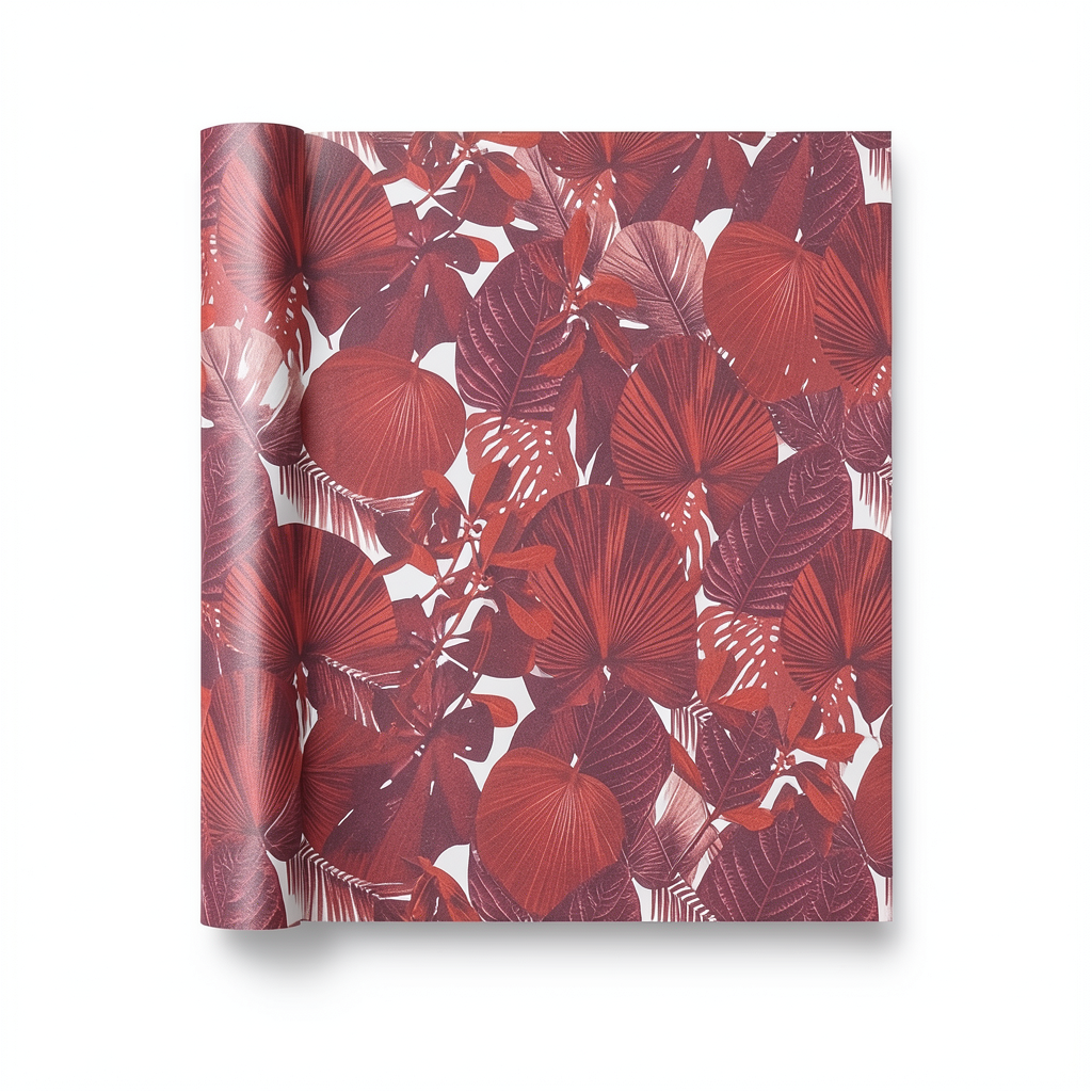 Wallpaper Leaves Design Size 1.005x53 cm, Red Color