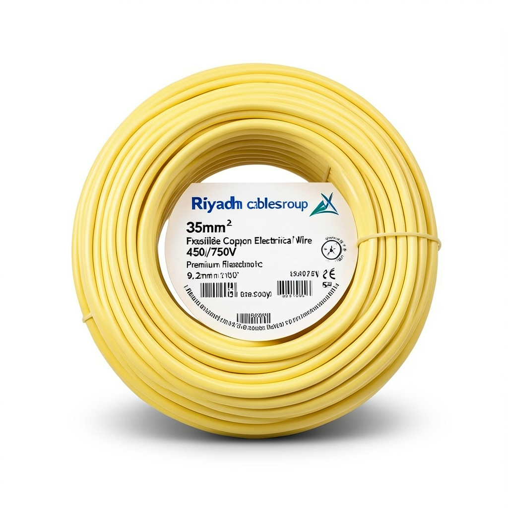 لفة سلك كهرباء نحاس شعر 35 مم2 450/750 فولت، قطر موصل 9.2 مم، معزول PVC، اصفر | مجموعة كابلات الرياض