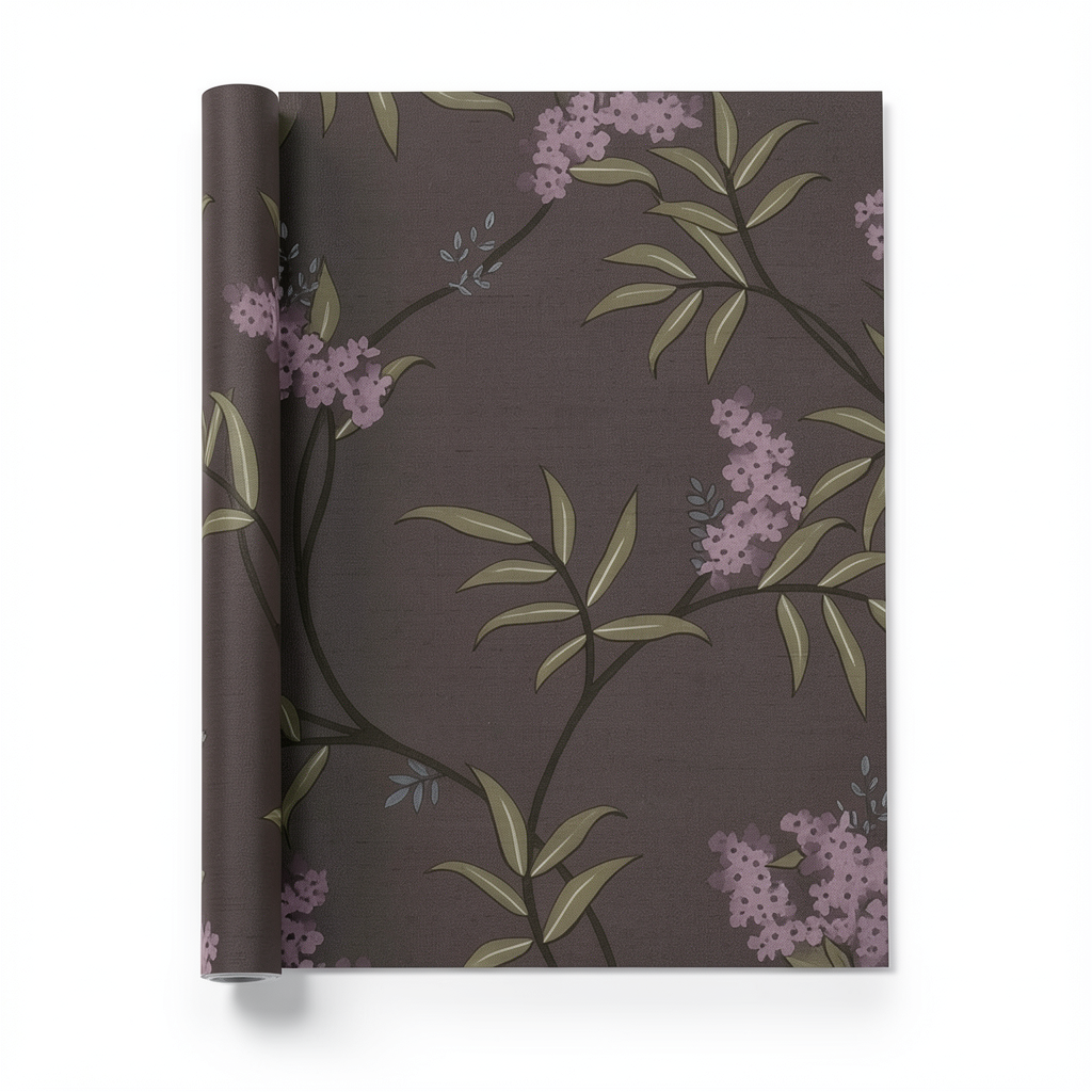 Floral Wall Covering 10m x 0.53m Dark Brown, Model 33308