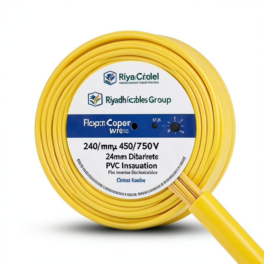 Flexible Copper Electric Wire 240mm2 450/750V, 24mm Diameter, PVC Insulation, Yellow | Riyadh Cables Group