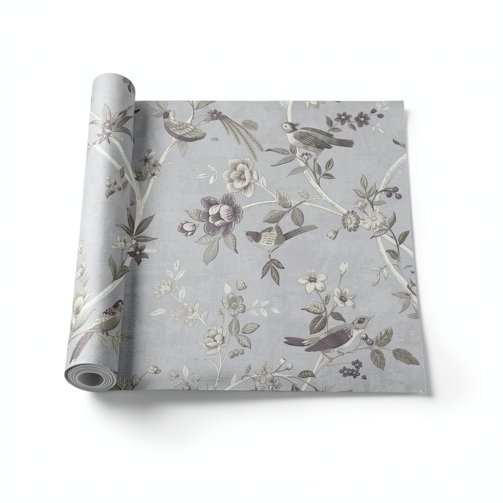 Italian Wallpaper Floral Design 10m x 0.53m Gray, Model 28845