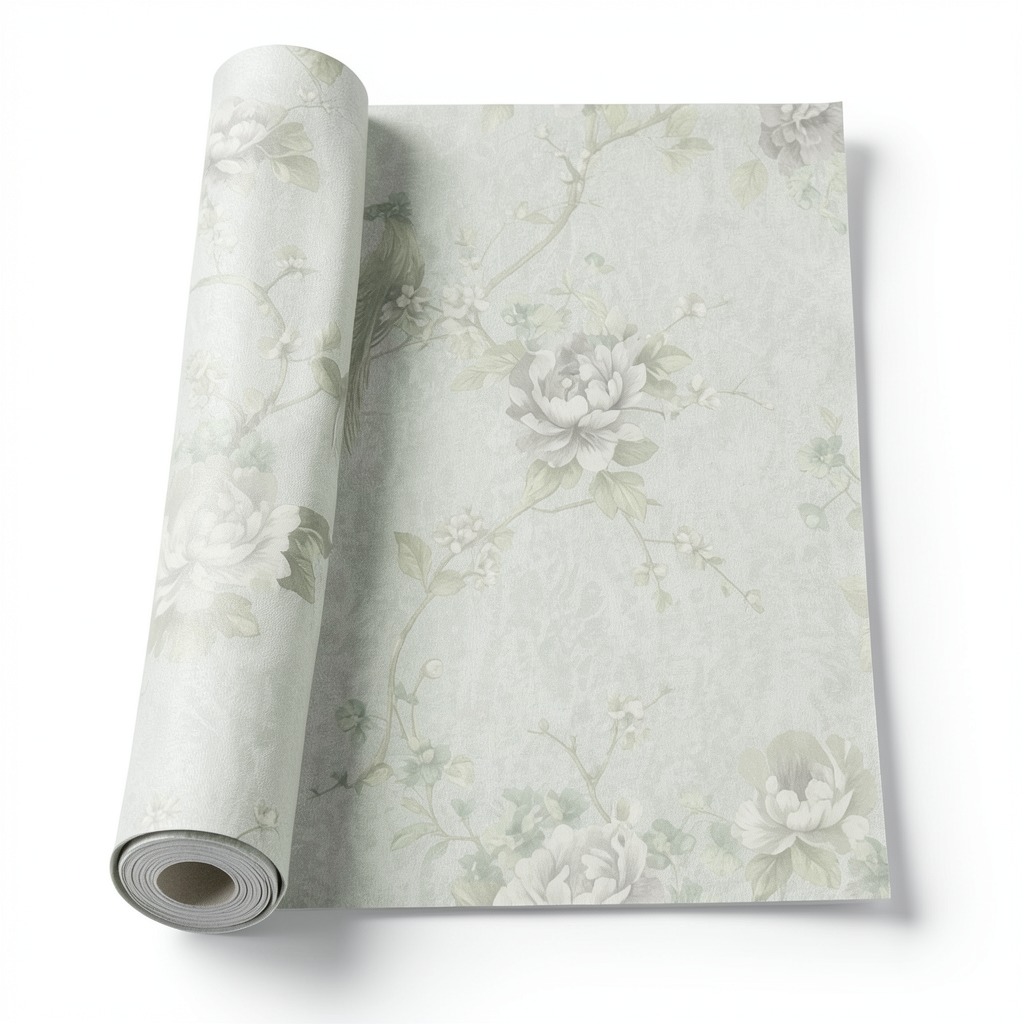 Italian Wallpaper Floral Design Pale Green, Size 10mx1.06m, Model 81656