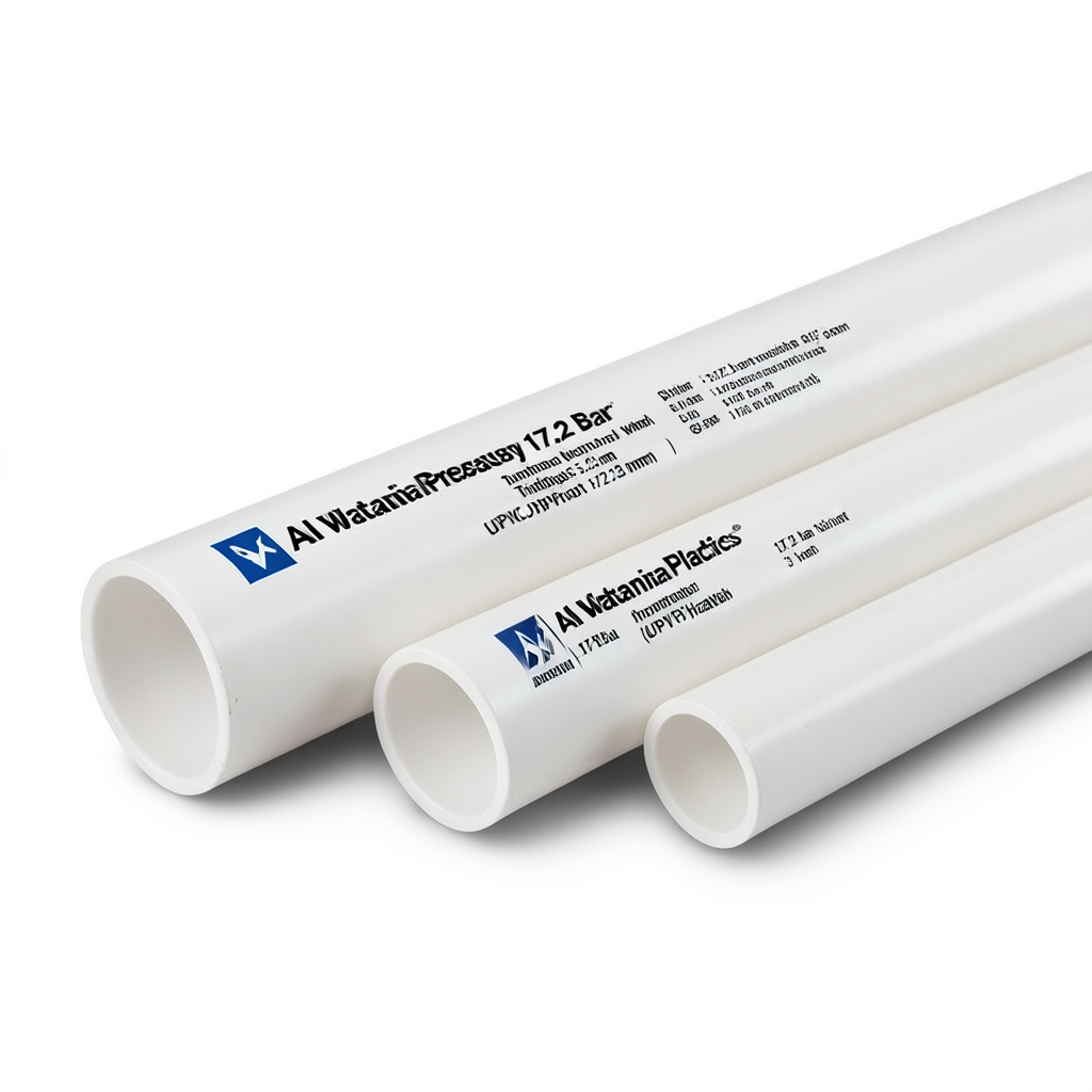 UPVC Pipes Nominal Pressure 17.2 Bar Size 3 inch Thickness 5.23 mm White | Al Watania Plastics